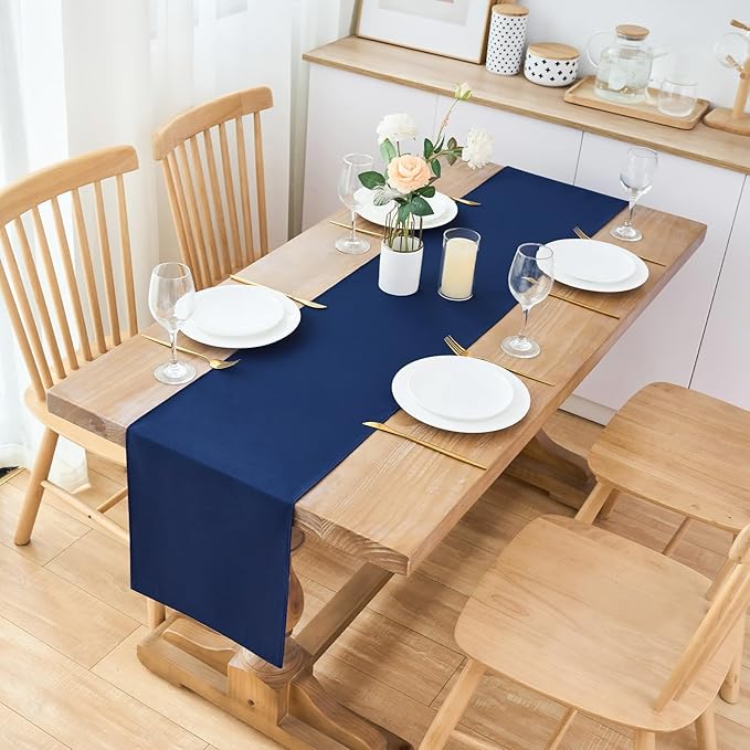 2 Pack Navy Blue Table Runner 12 x 90 Inch Solid Color Farmhouse Runners Coffee - Image 2