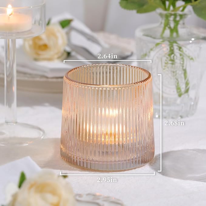 DARJEN Gold Ribbed Tealight Votive Candle Holders Set of 10- Tea Light Candle - Image 2
