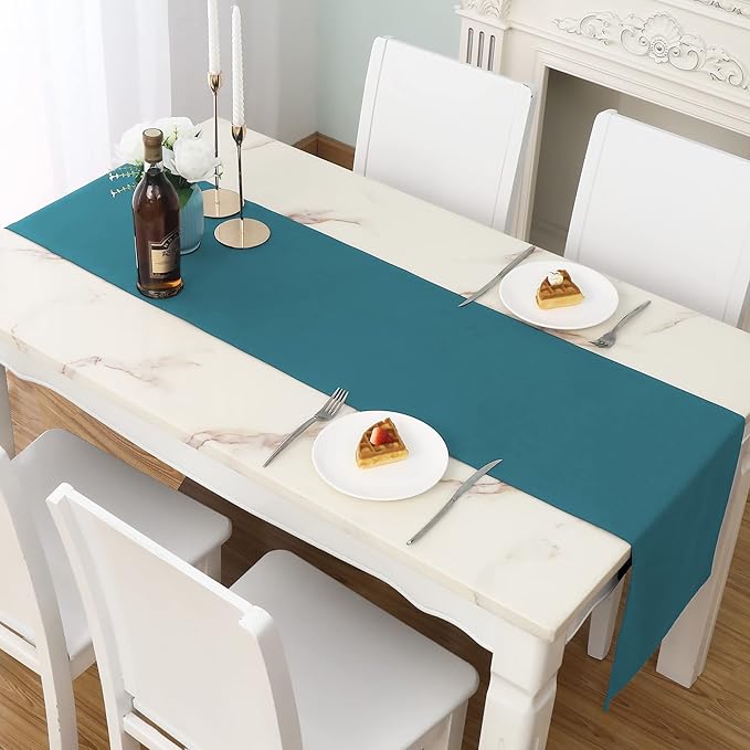 DUALIFE 2 Panels Teal Table Runner 72 Inch Long Soft Cloth Table Runner - Image 2