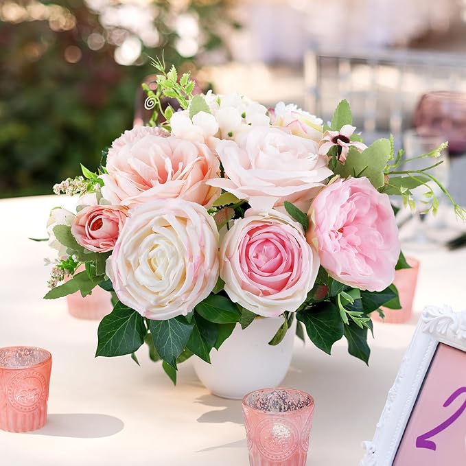 AmyHomie Blush Pink Artificial Flowers Combo Silk Rose Fake Flowers w/Stem - Image 4