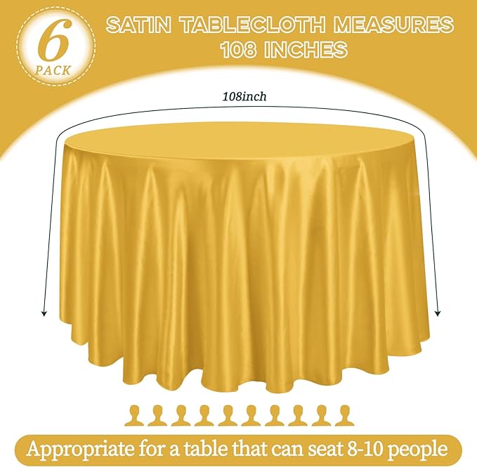 6 Pack 108 Inch Gold Satin Tablecloth - Image 2