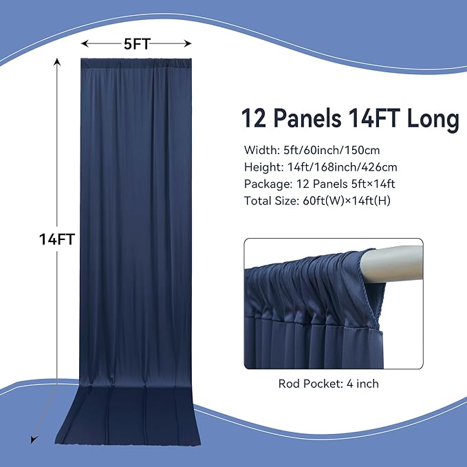 60×14ft Wrinkle Free Navy Blue Backdrop Curtain - Image 4