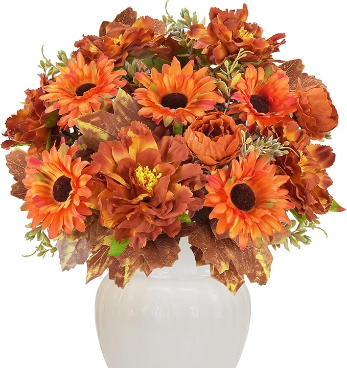 6 Pcs Fall Flowers Artificial for Decoration Silk Burnt Orange Flowers Fall - Image 8
