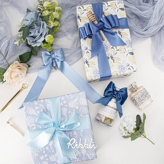 Ribbli Dusty Blue Satin Ribbon 1-1/2 Inch x 4 Rolls Total 40 Yards- Light - Image 4