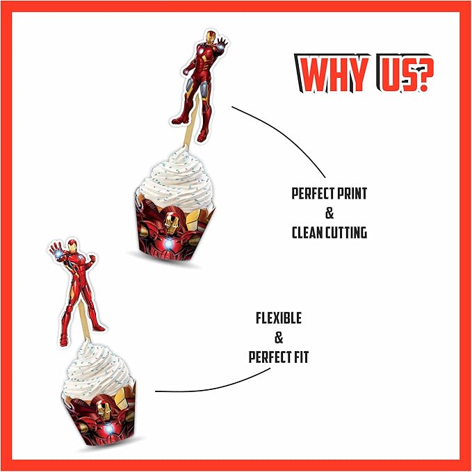 "Irn Man Cupcake Wrapper – Theme Birthday Party Supplies – Cartoon Inspired - Image 6