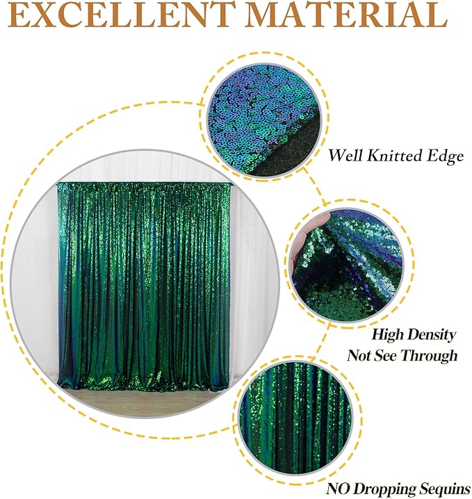 ShinyBeauty Iridescent Green Sequin Backdrop 5FTx10FT - Image 4