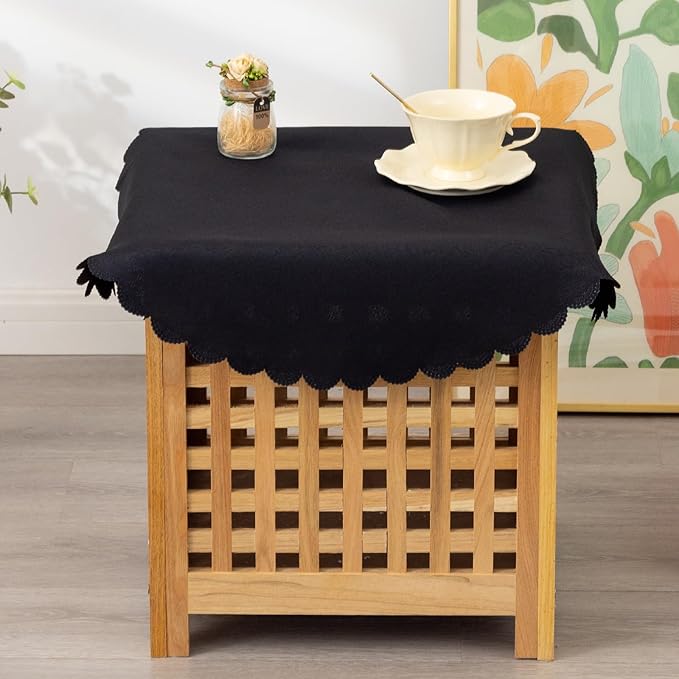 Small Round Black Tablecloth 24 Inch Polyester Fabric Washable Table Cover - Image 2