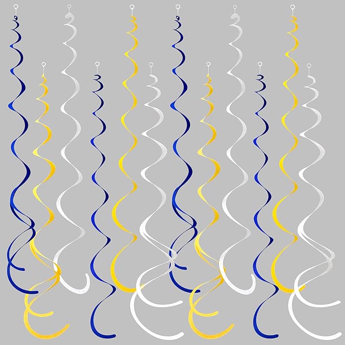 36 Pcs Royal Blue Yellow White Hanging Swirl Decoration Felt Swirl Streamer by pinkblume