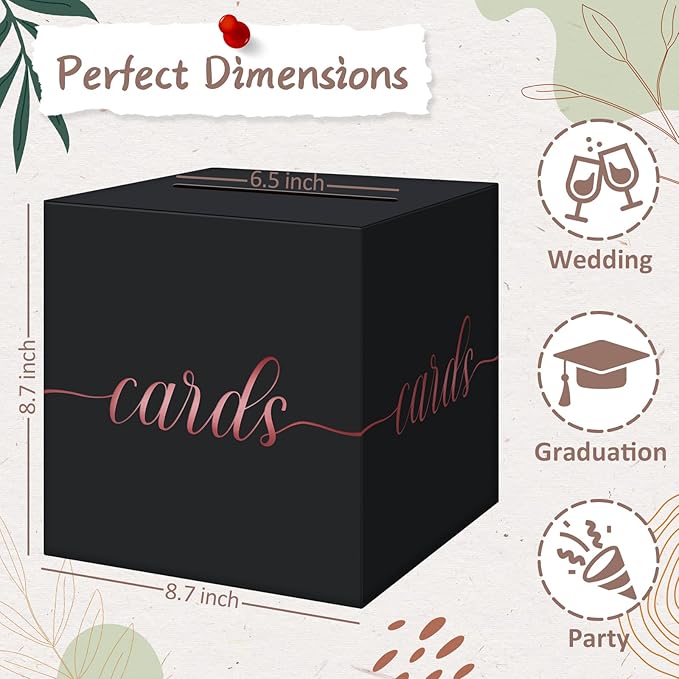 QIKSION Black Wedding Card Box, Rose Gold Foil Gift Card Box - Image 4
