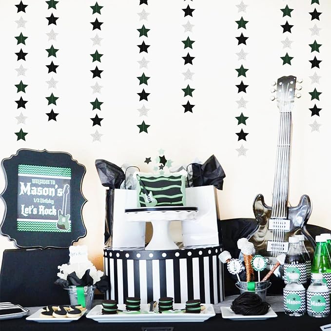 Black Green-Silver Party-Decorations Garland - 62ft Twinkle Little Star Soccer - Image 6