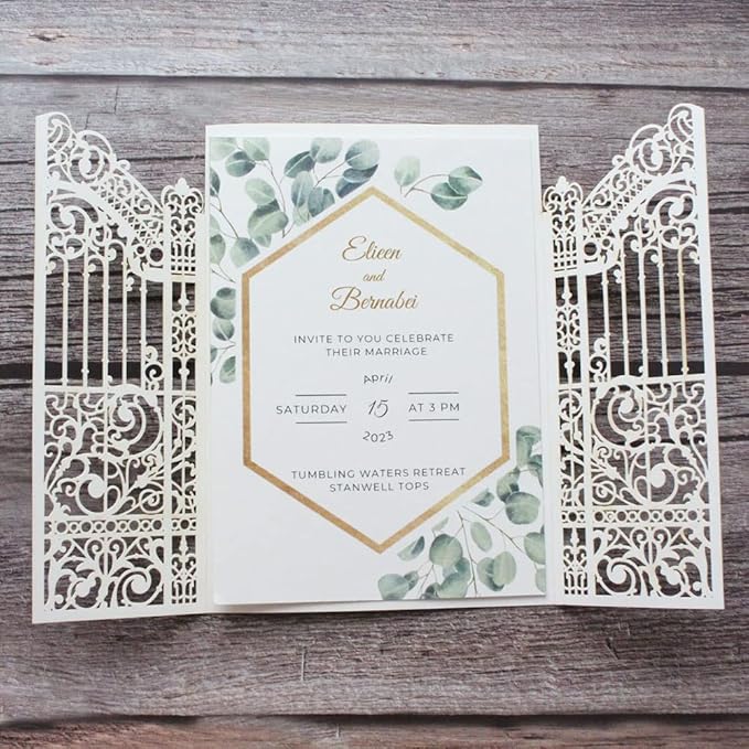 MillaSaw Glittery Gold Gate Laser Cut Invitation Card - Image 4