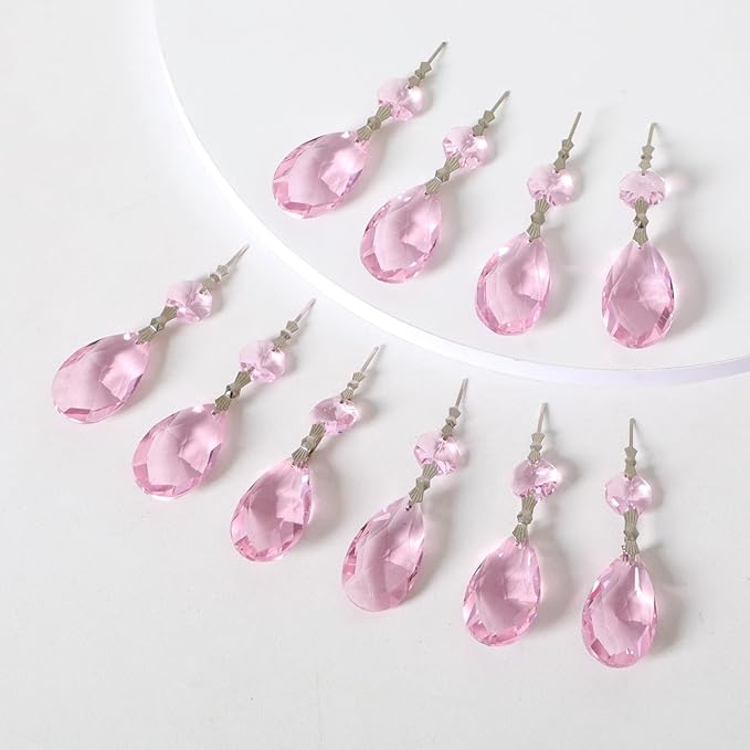 10pcs Crystal Prisms Chandelier Pink Ornament Pendants Rainbow Maker 38mm Drop - Image 3