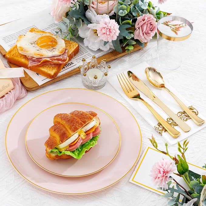 Supernal 350pcs Pink Plastic Plates, Plates Disposable Heavy Duty, 50 Dessert - Image 8