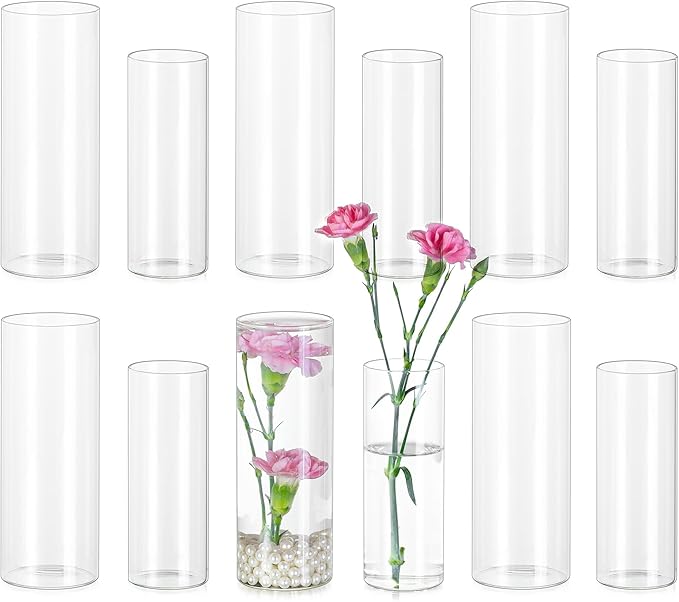 Glasseam Glass Cylinder Vase in Bulk: 12pcs Clear Small Bud Flower Vases by Glasseam
