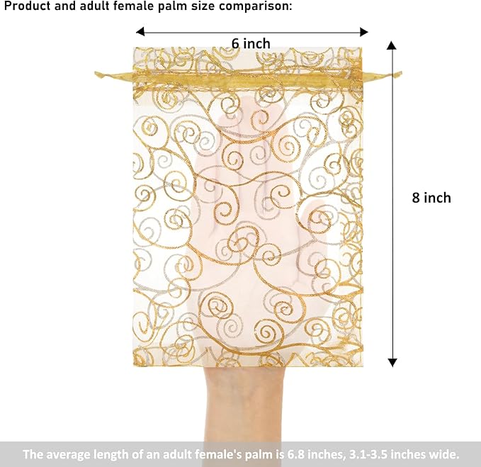 Staruby Organza Gift Bags 50 Pcs Gold Sheer Organza Bag 6x8 Inch Mesh Favor - Image 2