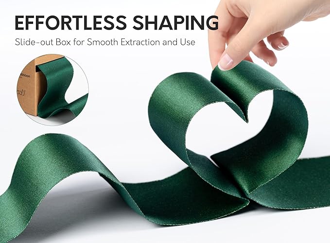 Christmas Ribbon Wired Green Satin Ribbons 2-1/2 Inch Double-Faced Gold Glitter - Image 2