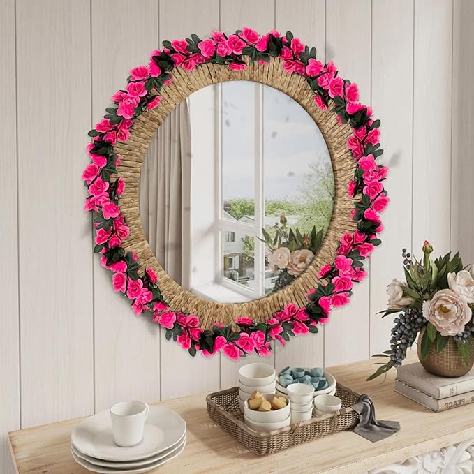 8Pcs 63Ft Fuchsia Rose Garland, Fake Rose Hanging Flowers, Artificial Flower - Image 5