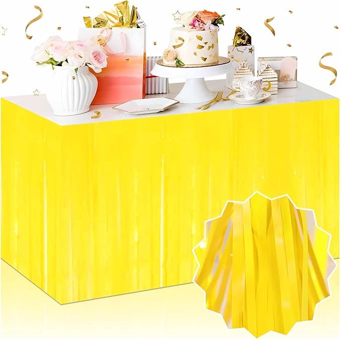 3 Pack 29 x108 Inch Macaron Yellow Foil Fringe Table Skirts Metallic Banner by LANTIANCHEN
