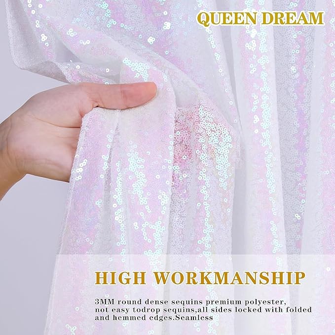 White Iridescent Sequin Backdrop 7ft x 7ft Glitter Photo Booth Black Backdrop - Image 6