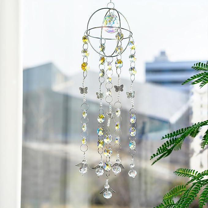 Garden Suncatcher Crystal Pendant Round Shaped Glass Prisms Beads Chain Hanging - Image 4