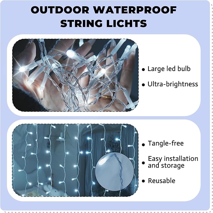 Curtain Light for Bedroom, 200LED 6.6x6.6ft White Window Wall Hanging Fairy - Image 2