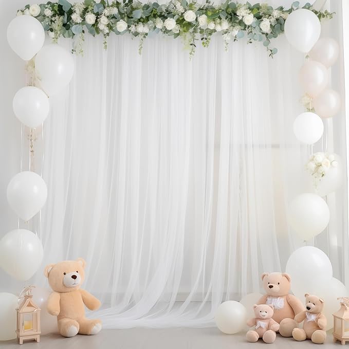 10ft X 10ft White Tulle Backdrop Curtain by Partisky