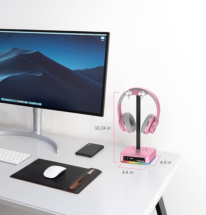 KAFRI RGB Headphone Stand with USB Charger Desk Gaming Headset Holder Hanger - Image 7