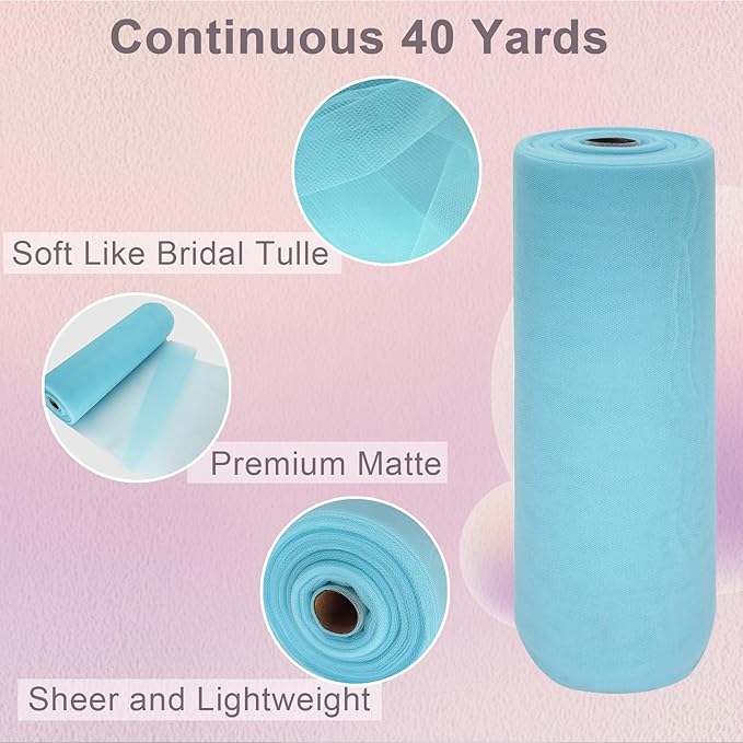 Light Blue Tulle Fabric Roll Spool Bolt Large Tulle Wedding Party Decoration - Image 2