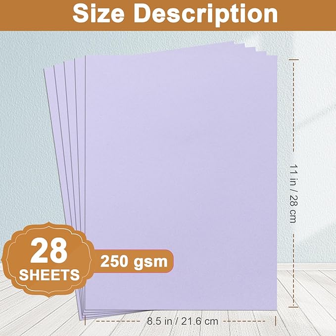 28 Sheets Purple Cardstock 8.5 x 11 Crafts Paper, 92lb Heavyweight Lavender - Image 2