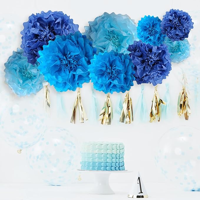 Blue Paper Flower Pom Poms Wall Decorations - Image 8