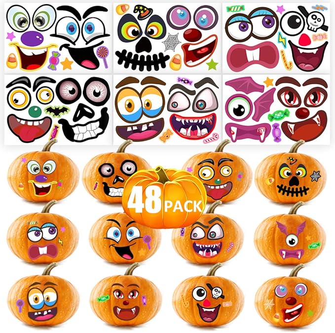 48Packs Pumpkin Decorating Kit, Make Your Own Small Pumpkin face Stickers by SWARKOL