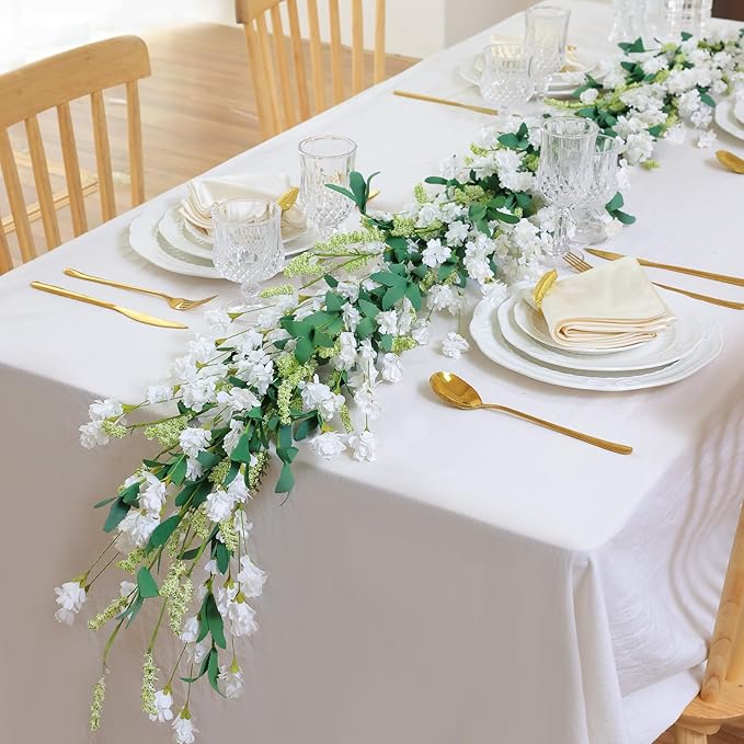 Mizii White Artificial Flower Garland 6FT Fake Wildflower Floral Garland - Image 3