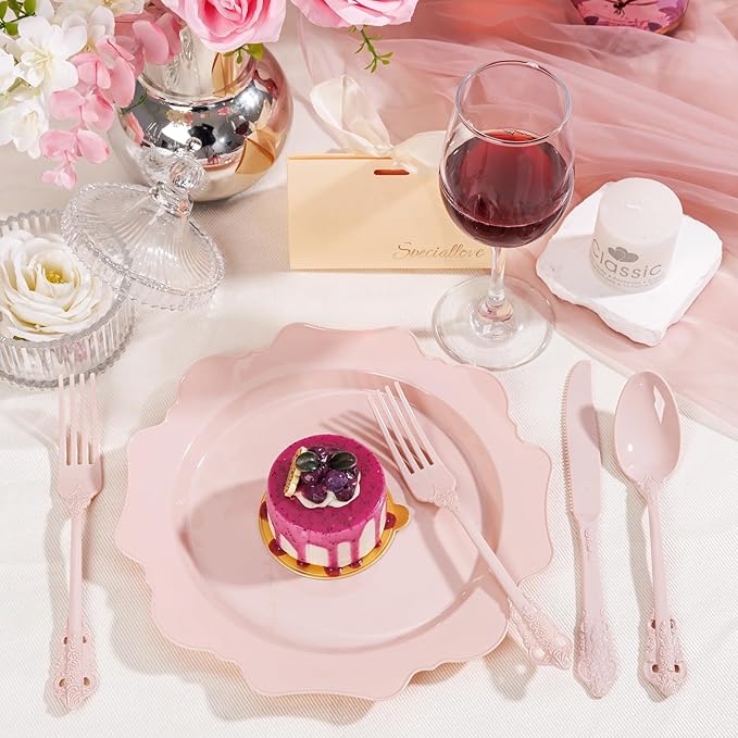 WDF 120 Pieces Heavy Duty Pink Plastic Silverware - Image 5