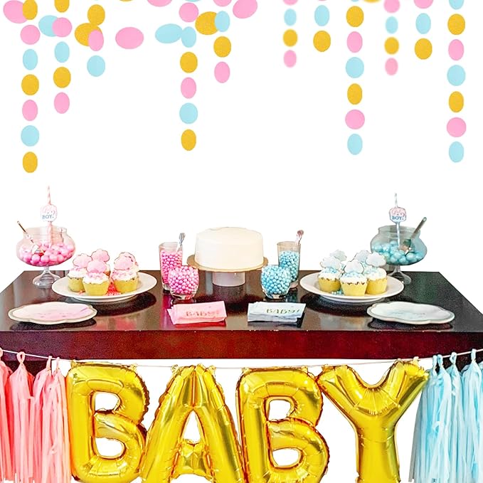 Blue Pink Gold Party-Decorations Gender-Reveal - 52Ft Paper Streamers Garland - Image 4