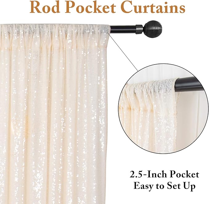 ShinyBeauty Ivory Sequin Backdrop 2pcs 4x7ft | Sparkle Photo Background - Image 3