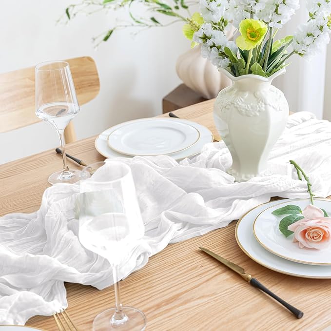 Asee'm Cheesecloth Table Runner 120 Inches Long Ivory Boho Gauze Cheese Cloth - Image 6