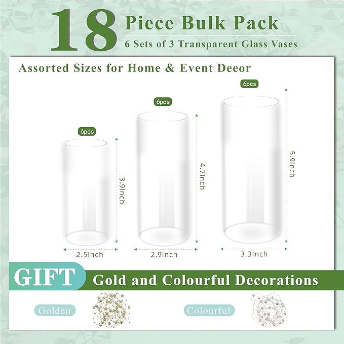 Glass Cylinder Vase Set of 18 for Centerpieces, 6 inch Tall Clear Vase Bulk - Image 2
