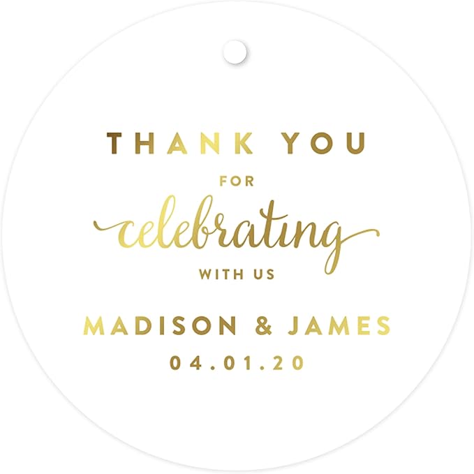 Andaz Press Personalized Round Circle Wedding Gift Tags, Metallic Gold Ink by AndazPress