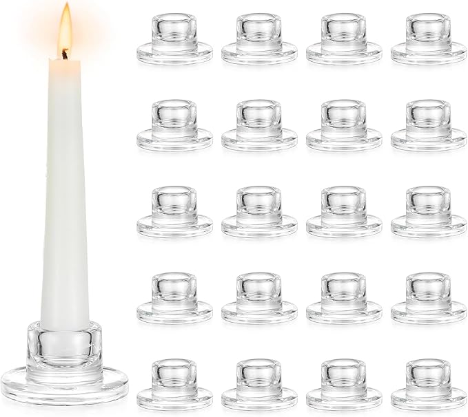 Hewory Glass Taper Candle Holders: 20 PCS Candlestick Holders Clear Short by Hewory