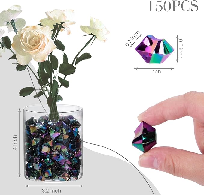 DomeStar 150PCS Iridescent Black Fake Ice, 2.5Cups Acrylic Gems Crystals Black - Image 4