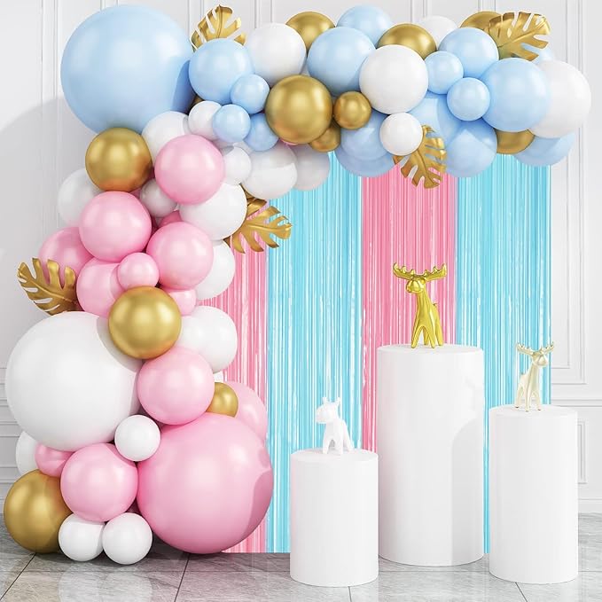 2 Pack Pastel Blue and Pink Foil Fringe Backdrop Curtains, Tinsel Streamers - Image 7