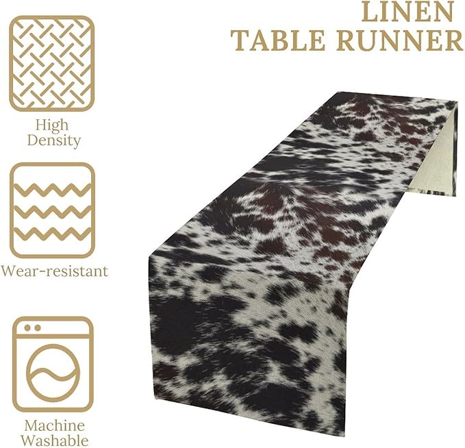 Cow Print Table Runner, Country Farm Animal Fur Skin Pattern Western Style - Image 5