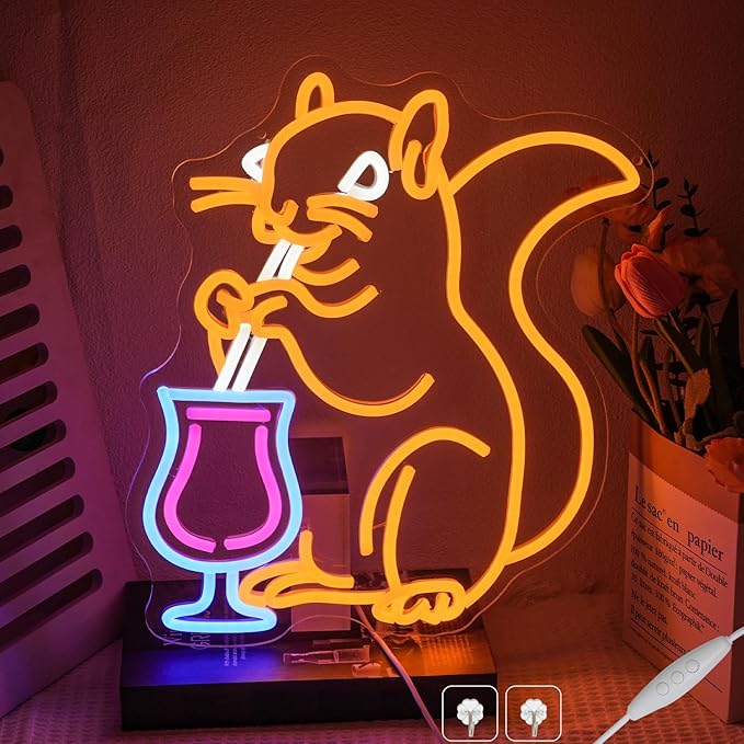 Squirrel Cocktail Neon Sign for Wall Decor, USB Powered Animal Cocktail Bar Led - Image 5