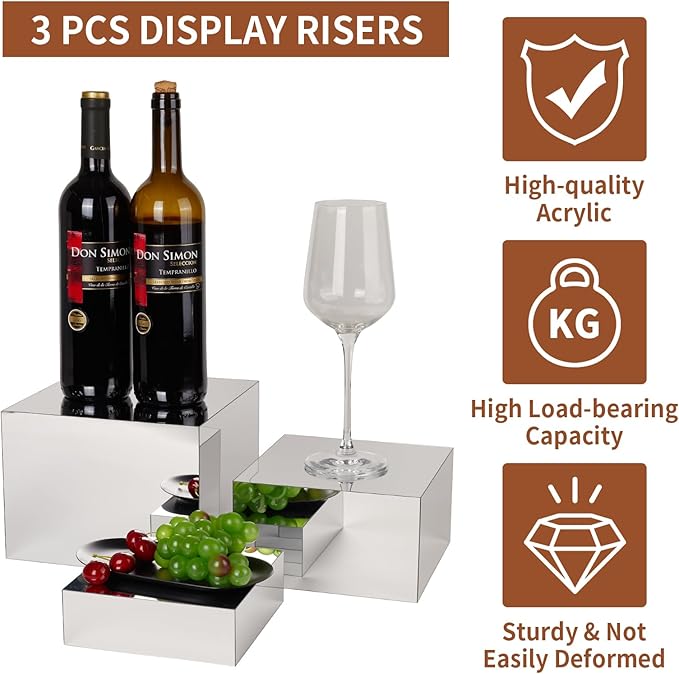 3 Pcs Acrylic Risers for Display, Acrylic Cube Box Food Display Risers Stand - Image 3