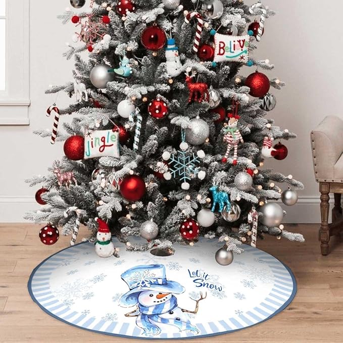 Let It Snow Snowman Christmas Tree Skirt 48 Inches, Winter Xmas Tree Mat - Image 4