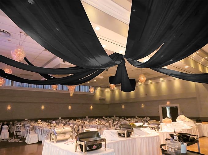 6 Panels Black Ceiling Drapes for Wedding 5ftx40ft Ceiling Drapes Wedding Arch - Image 5