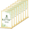 8 Pack Gold Acrylic Sign Holders 8.5x11 Inch, Double Sided Vertical Stand Clear by ALFFUN