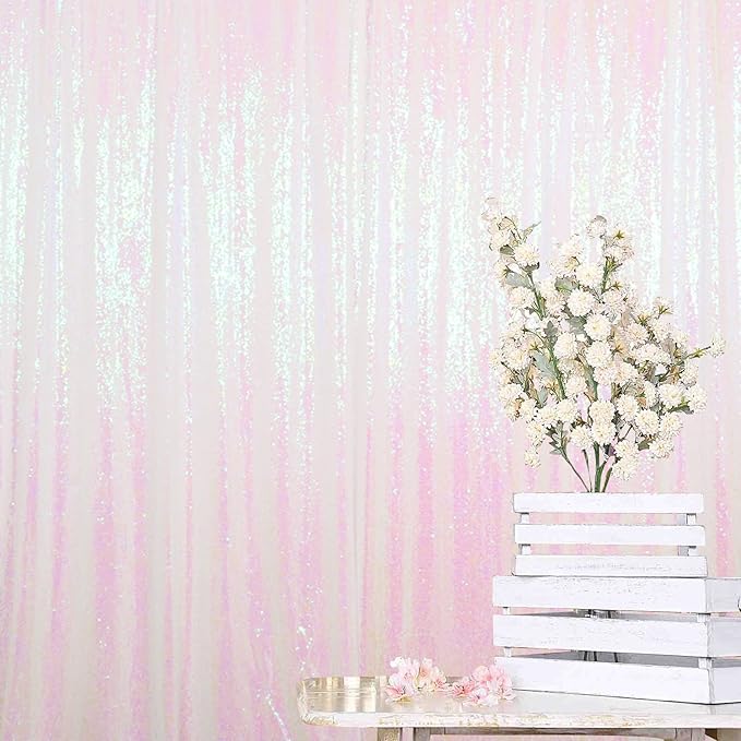 ShinyBeauty Iridescent White Sequin Backdrop 20X10FT Glitter Fabric Backdrop - Image 8