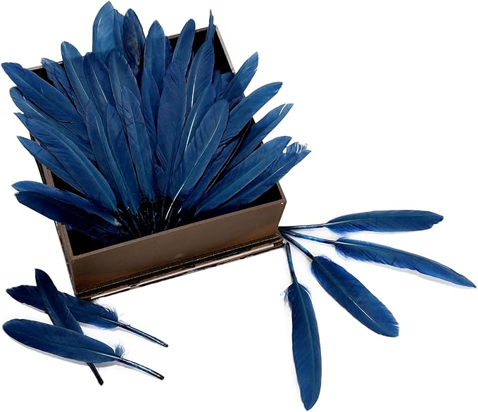 FeelfunFeather 120pcs Navy Blue Goose Cochettes Feather Natural Bulk 4-6 inch - Image 4