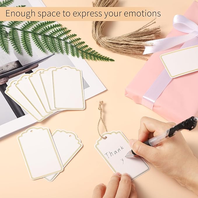 120 PCS Gift Tags with String Gold Foil Metallic Gift Tags Writable Blank Tag - Image 4